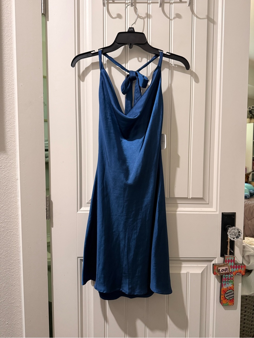 Altar'd State Blue Backless Satin Slip Dress